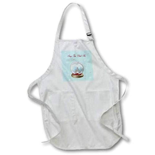 3dRose apr_160036_2 Snow Globe Deer, Tree and Snowflakes, Merry Christmas in Korean Medium Length Apron, 22 by 24", with Pouch Pockets