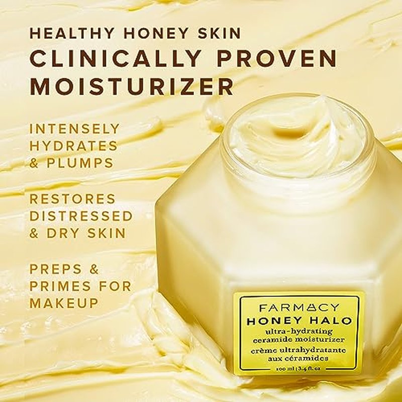 Farmacy Ceramide Face Moisturizer - Honey Halo Hydrating Facial Moisturizer for Dry Skin - Plumps, Soothes + Restores Skin with Potent Ceramides + Buckwheat Honey for a Dewy, Healthy Glow (100ml)
