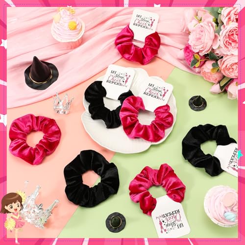 24 Sets Cheerleader Gifts Bulk Velvet Scrunchies Cheer Elastic Hair Scrunchy Cheer Stuff Cheerleader Gifts for Cheerleading Teams Birthday Party (Hot Pink, Black)