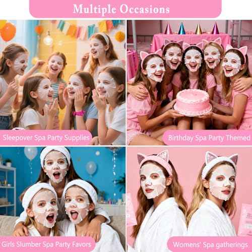 100 PCS Spa Party Supplies for Girls, Spa Party Favors Gifts Set Include Face Masks Skincare, Hand Cream, Lip Balm, Eye Mask, Lip Mask, Hair Ties, Sleepover Slumber Birthday Spa Party Supplies Kit