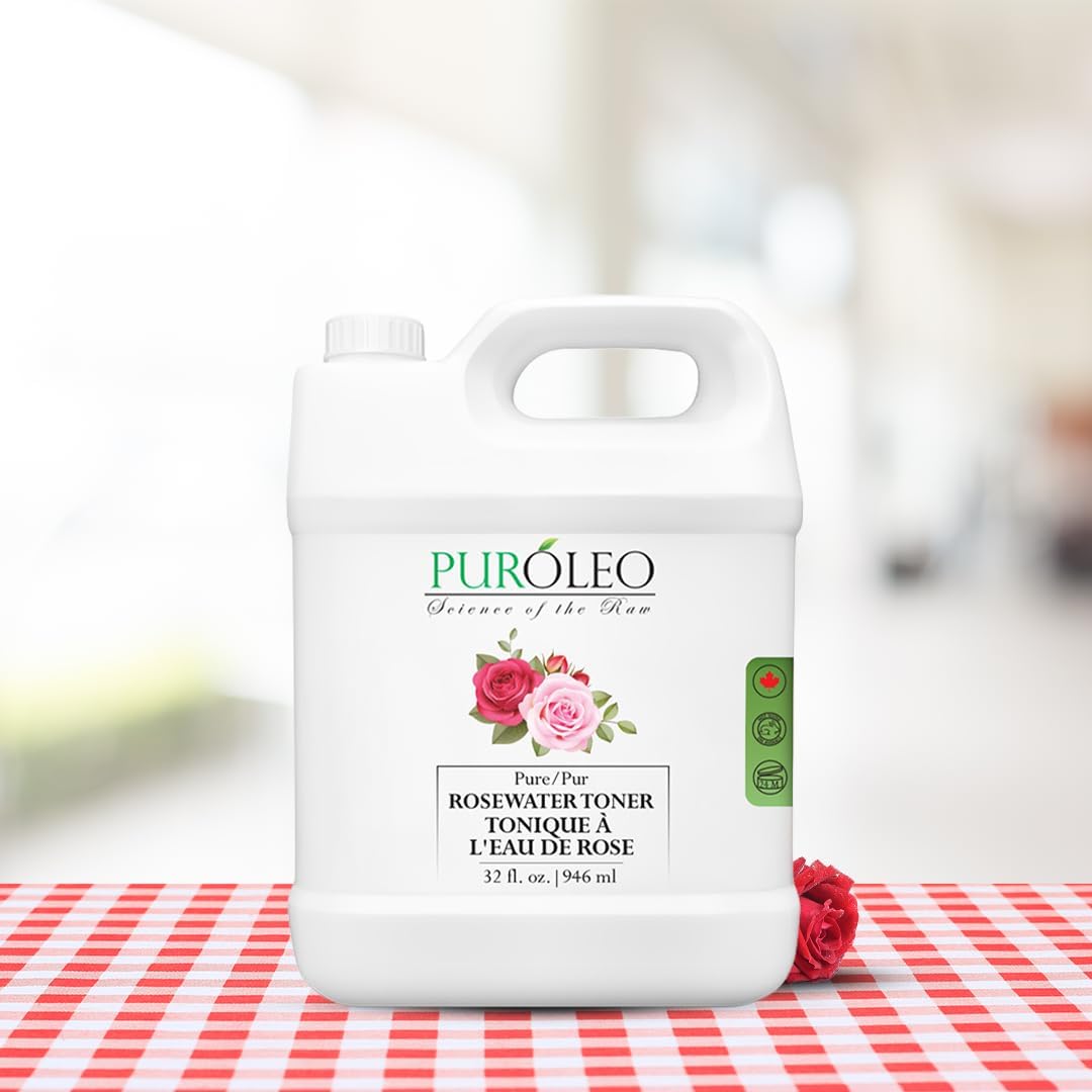 PUROLEO Rose Water 32 Fl Oz | Pure & Natural Skin Care Toner - Hydrating Makeup Setting Spray & Facial Mist