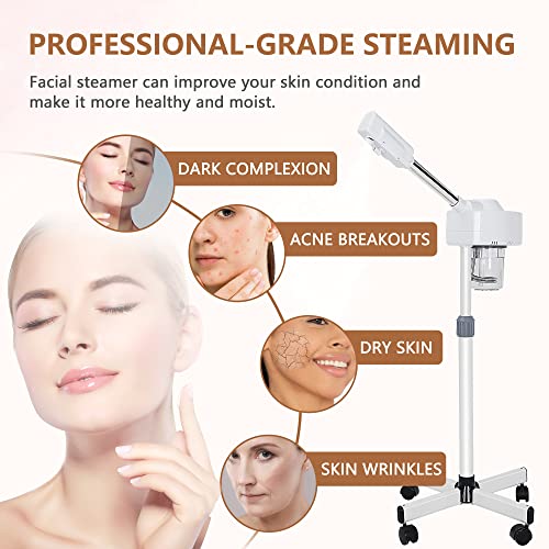 Nova Microdermabrasion Professional Facial Steamer On Wheels Ionic Ozone with Hot Mist Function Stand Facial Steamer for Personal Home Salon Spa Skin Cleaning