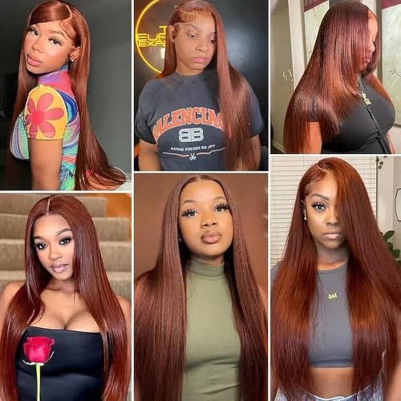 D?BUT Reddish Brown Glueless Wigs Human Hair Pre Plucked Straight Hair Lace Front Wigs 5x5 HD Lace Closure Wig for Women Daily Use 18 Inches