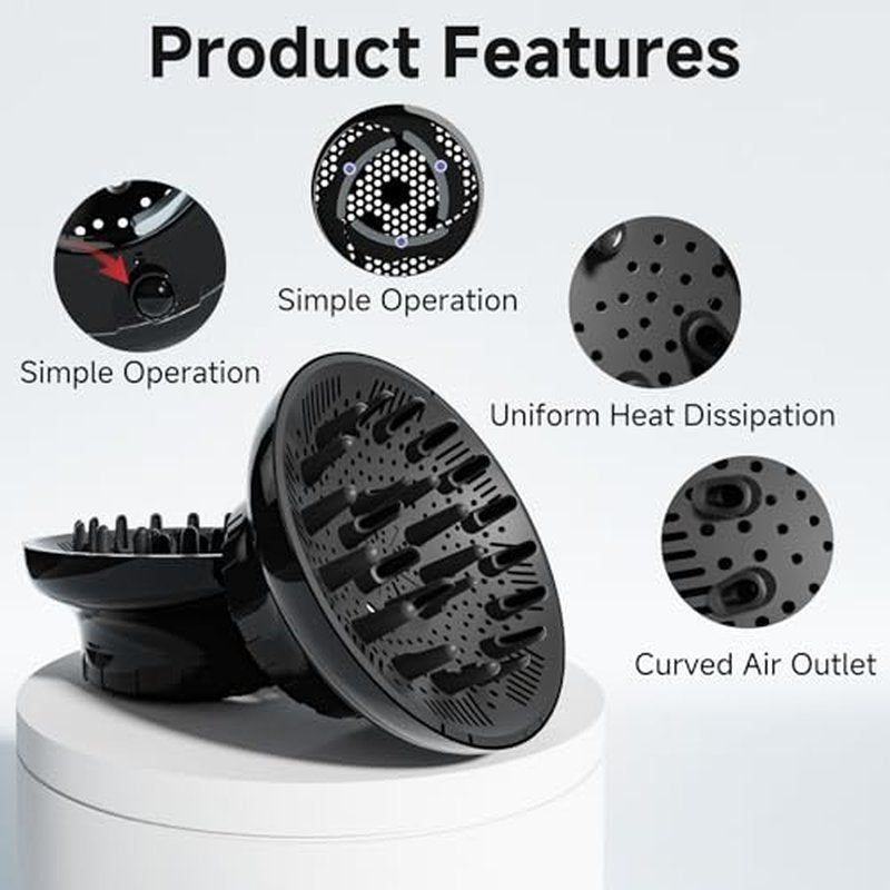 Hair Diffuser, Diffuser Attachment for Hair Dryer, Hair Diffuser for Curly Hair, Universal Diffuser for 1.4-2.6" Hair Blow Dryer Long Thick Curly Wavy Hair, Hair Attchment for Women, Black
