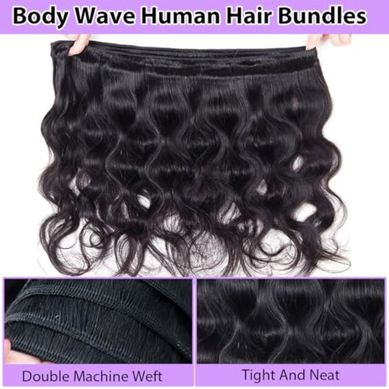 12A Body Wave Bundles Human Hair 22 24 26 Inch Human Hair Bundles 100% Unprocessed Brazilian Virgin Weave 3 Bundles Deals for Women Quick Weave Wet and Wavy Thick and Full Hair Real Natural Black