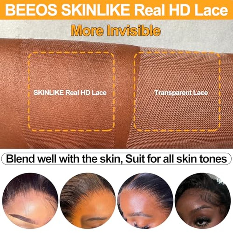 BEEOS Yaki Straight 5x5 SKINLIKE Real HD Lace Closure, Pre-Plucked Bleached Knots Natural Black Human Hair 16 Inch