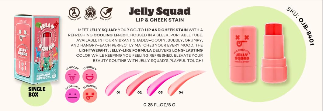 OZ LAB Jelly Squad Lip and Cheek Stain 2 in 1 Tinted Jelly Blush and Lip Stain Long Lasting Lightweight Natural Finish Goofy Cherry Pink, 0.28 FL.OZ/8G，pack of 1