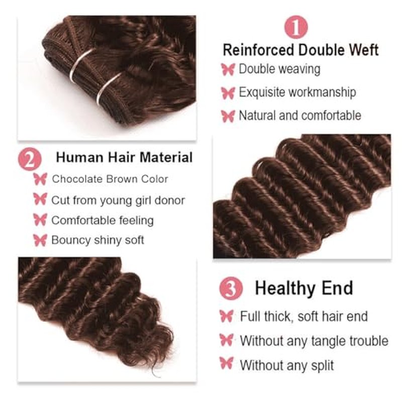 12A Deep Wave Bundles Human Hair 16 18 20 Inchs Brown Human Hair Bundles Deals 3 100% Brazilian Curly Deep Wave Extensions