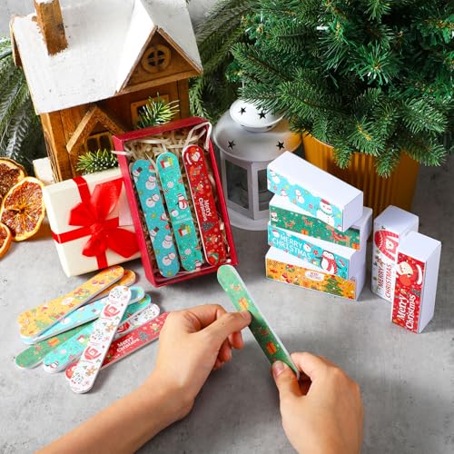 Demissle 18 Pcs Christmas Nail File and Buffer Set Christmas Gift for Women Include 12 Christmas Nail Files Emery Boards 6 Rectangular Nail Buffer Block for Christmas Manicure Tools Party Favors