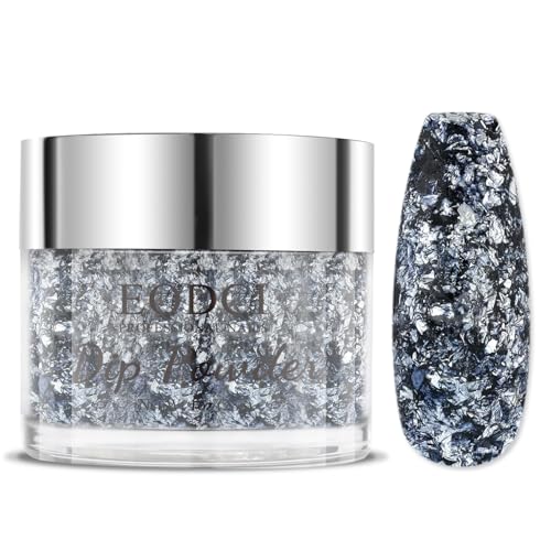 1Milk White with Black Sliver Sparkle Aluminum Foil Dip Powder, Nail Dipping Powder French Pro Collection System Nail Art Starter Manicure Salon DIY at Home 1 oz Long Lasting