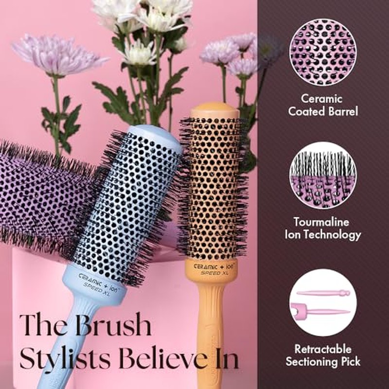Olivia Garden Ceramic + Ion Speed XL - Extra-Long Round Thermal Hair Brush - Not Electrical - Professional Blowout Brush for Normal to Thick Hair
