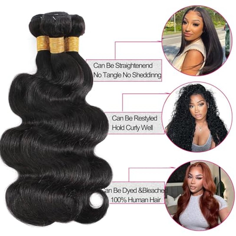 15A Human Hair Bundles 18 20 22 Inch 100% Unprocessed Brazilian Virgin Hair Quick Weave Body Wave 3 Bundles Deals Natural Black Extensions