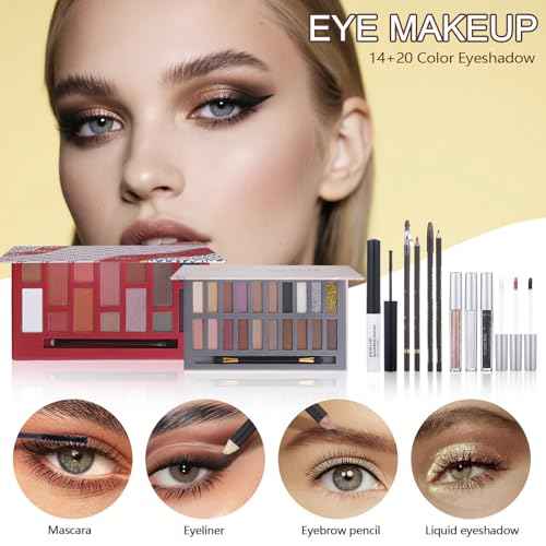Makeup Kit For Women Girls, Makeup Set For Teens beginners, Full Makeup Kit With Everything Carrying Bag, Eyeshadow Palette, Foundation, Concealer, Lipstick, Brushes (14 & 20 Color eyeshaow Kit)