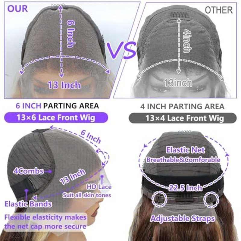 Honey Blonde Ombre Lace Front Wig Human Hair Highlight 13X6 Body Wave Lace Front Wigs Human Hair Pre Plucked 180 Density 4/27 Glueless HD Lace Frontal Wig for Women 24 Inch