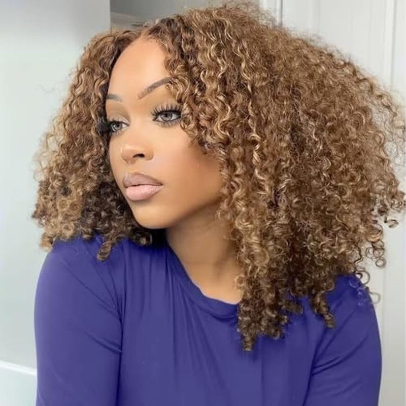 Highlight Ombre 13x6 Bob Wig Human Hair Deep Curly Frontal Lace Wig Human Hair HD Transparent Lace Front Wigs Pre Plucked Lace Frontal Wigs 16 Inch
