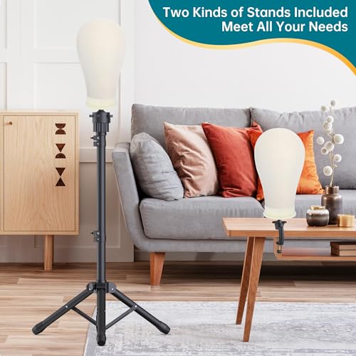 Wig Stand with Head 50 Inches, Wig Head Stand with 22 Inches Mannequin Head, Height Adjustable Metal Tripod Wig Stand, Manikin Head Set for Wigs Display Making Hair Weave and Styling