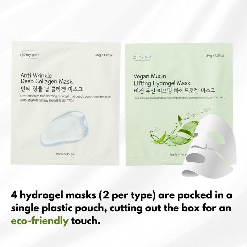 Oh My Pure Hydrogel Collagen Korean Face Mask 5+5 EA Luxury Skin Care (AntiWrinkle, Vegan Mucin) (Variety 10)