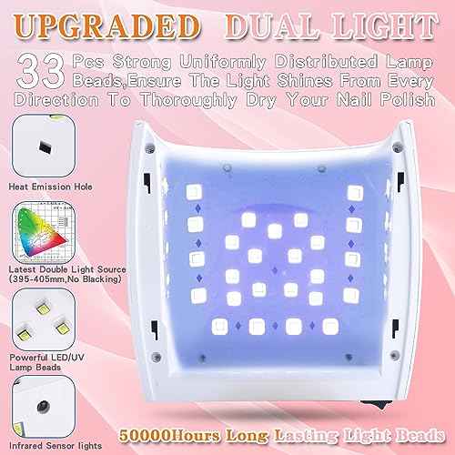 Rechargeable Faster Drying UV LED Nail Lamp, LED Nail Dryer Gel Polish Light Nail Polish Curing LED Nail Dryer Automatic Sensor Professional Nail Light Suitable for Fingernails and Toenails