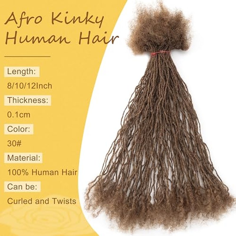 EV&ET Handmade Interlocking Sisterlocks Curly Tips 100% Real Human Hair Permanent Micro Locs Extensions Natural Looking Soft Dreadlocks Can Be Bleached and Dyed (#30 40pieces, 12inch 0.2cm)