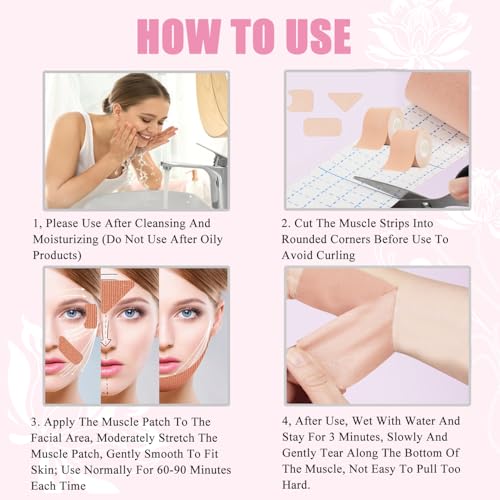 Anti-Wrinkle Face Tape,4 Rolls Facial Myofascial Lift Tape for Skin Firming, Toning & Tightening | Face Lift Tape for Neck & Forehead Smooths Wrinkles, Lifts Skin Anti-Aging Face Toning Belts|4 Colors