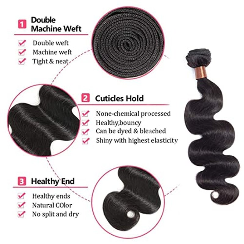 Indian Virgin Hair Body Wave Remy Human Hair 3 Bundles Weaves 100% Unprocessed Hair Extensions Natural Black Color 20 22 24Inch