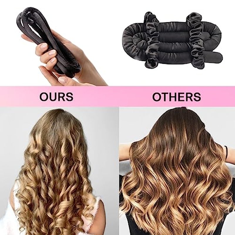 Lanzhire No Heat Overnight Curling Headband for Long and Short Hair - Thin Heatless Curlers to Sleep In (Black)