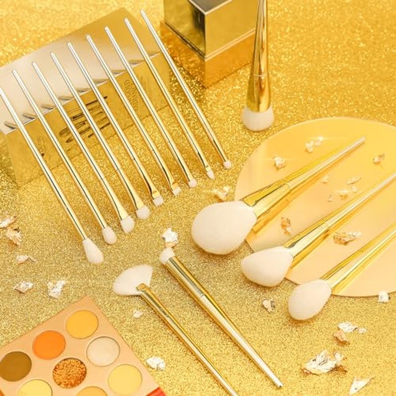 DUcare Makeup Brushes 15Pcs Makeup Brush Set with Holder Premium Synthetic Powder Foundation Contour Blush Concealer Eye Shadow Blending Liner Make Up Brush Kit gold-silver