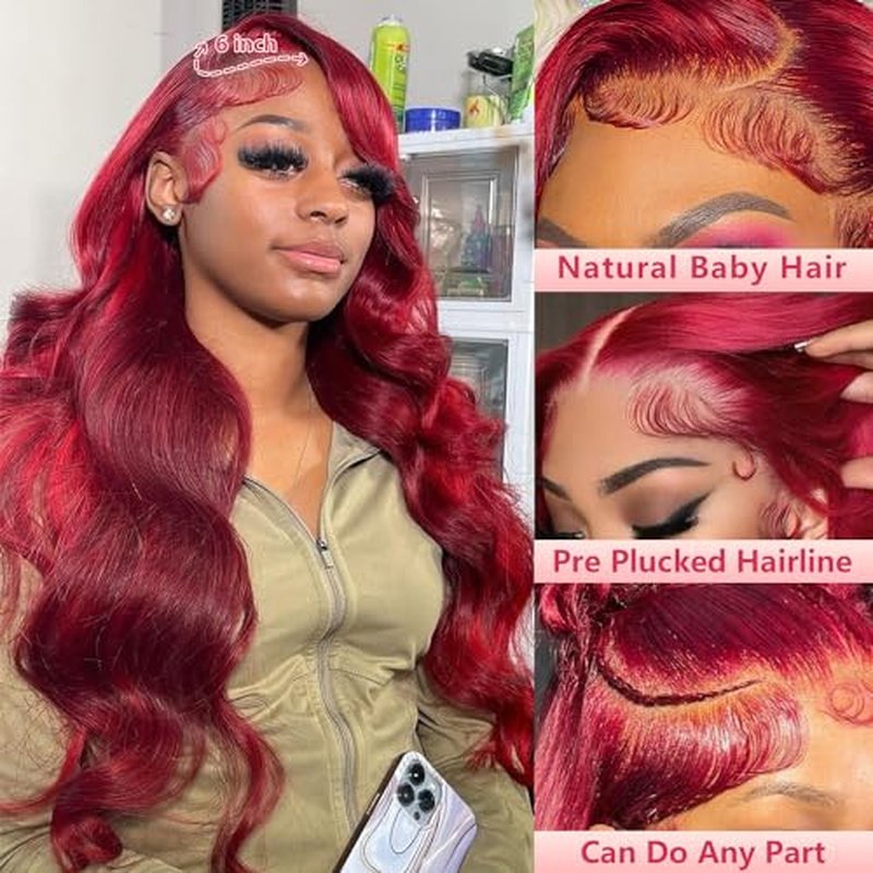 Burgundy Lace Front Wigs Human Hair 24 Inch 99j 13x6 Body Wave Wigs Human Hair 180% Density Preplucked Full and Thick,100% Real Human Hair No Synthetic Blend No Tangle No Shedding Triple Lifespan 3X