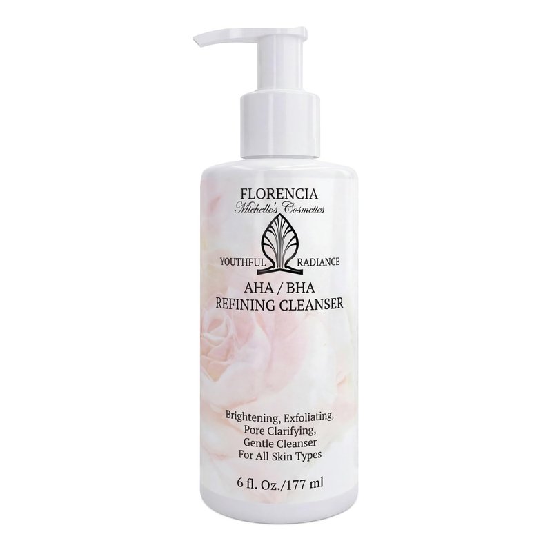 Florencia AHA BHA Refining Cleanser – Gentle Exfoliating Face Wash with Glycolic, Lactic & Salicylic Acid, Jojoba Beads, Foaming Cleanser for Pore Clarifying & Brightening Skin, 6 Fl Oz