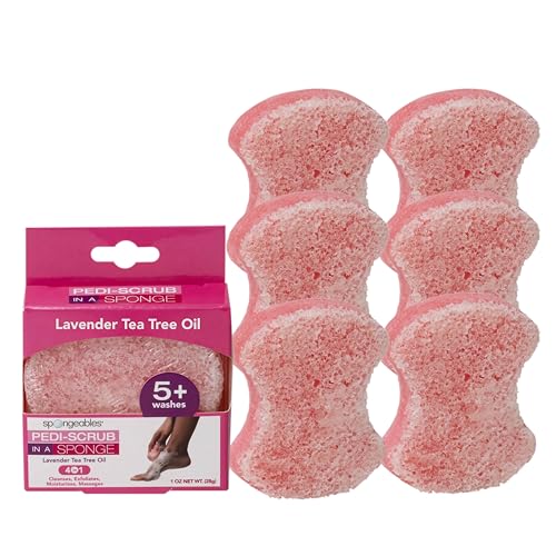 Spongables Pedi Scrub Foot Exfoliating 5+ Wash Travel Sponge, Lavender, 6 Count