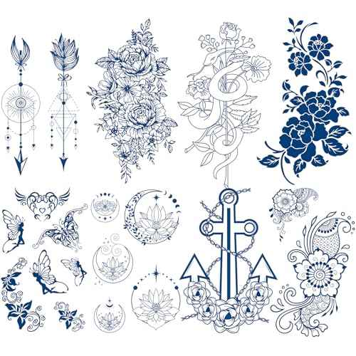 Semi Permanent Tattoos, 8 Sheet Realistic Fake Tattoos Stickers, Waterproof and Long-Lasting 1-2 Weeks Tattoos, Plant-Based Ink for Women Men Christmas Gift1