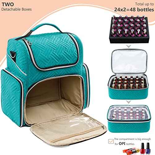 Large Nail Polish Organizer Holds 48 Bottles(15ml - 0.5 fl.oz) with 2 Removable Nail Polish Cases,Nail Organizers and Storage for Nail Tech Suppliers