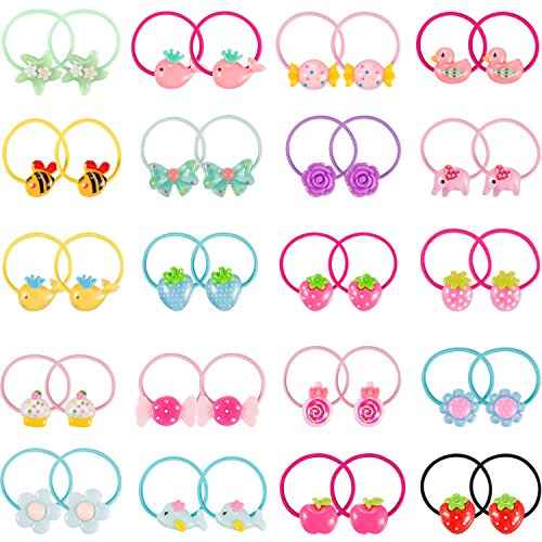 80 Pieces (40 Pairs) Girls Cartoon Elastic Hair Ties Head Hair Tie Bands Ropes Girls Ponytail Holders