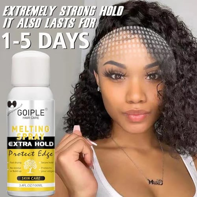 Goiple Lace Melting Spray for Wigs, Closures & Extensions - Styling Agent with Strong Natural Finish, Fast Drying, Water & Oil Resistant, Includes Hair Adhesive, Edge Control Wax & Hair Wax Stick