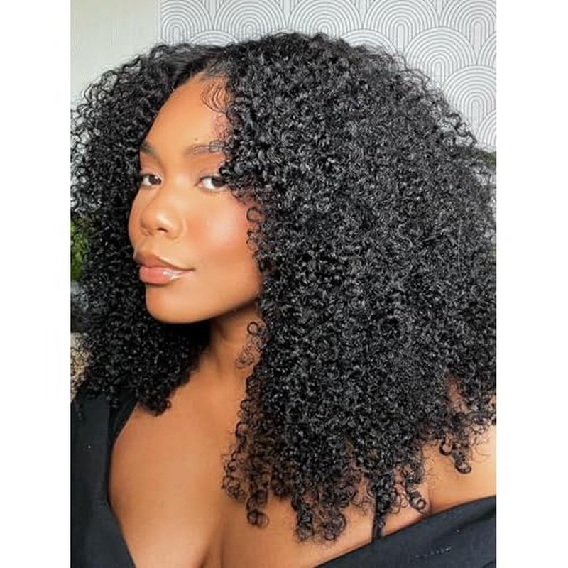 Kinky Curly 13x4 HD Lace Front Human Hair Wigs 180% Density Kinky Curly Glueless Wig 12A Brazilian Virgin Hair Pre Plucked With Baby Hair 20Inch Afro Kinky Curly Lace Frontal Wigs For Women