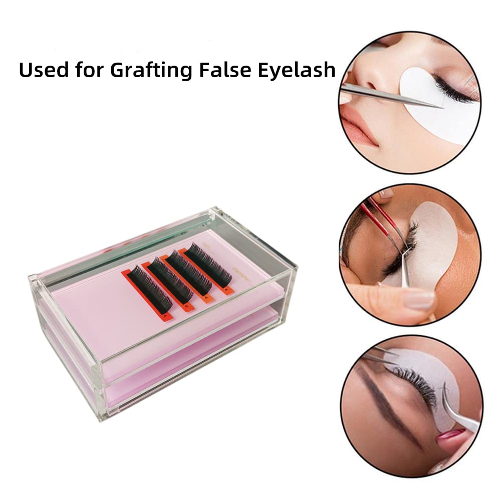 LIXIMMAZN 2 Layers Acrylic Eyelash Pallet Organizer Box, Grafting Eyelash Clear Makeup Display Container for False lashes Transparent Storage Case (Pink)