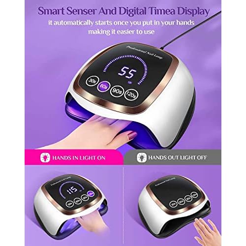UV LED Nail Lamp, Gugusure Upgrade 180W Nail Dryer for Gel Polish with LCD Display, Auto Sensor and 4 Timer Settings, Professional Curing Lamp Light with 42 Beads for Salon and Home