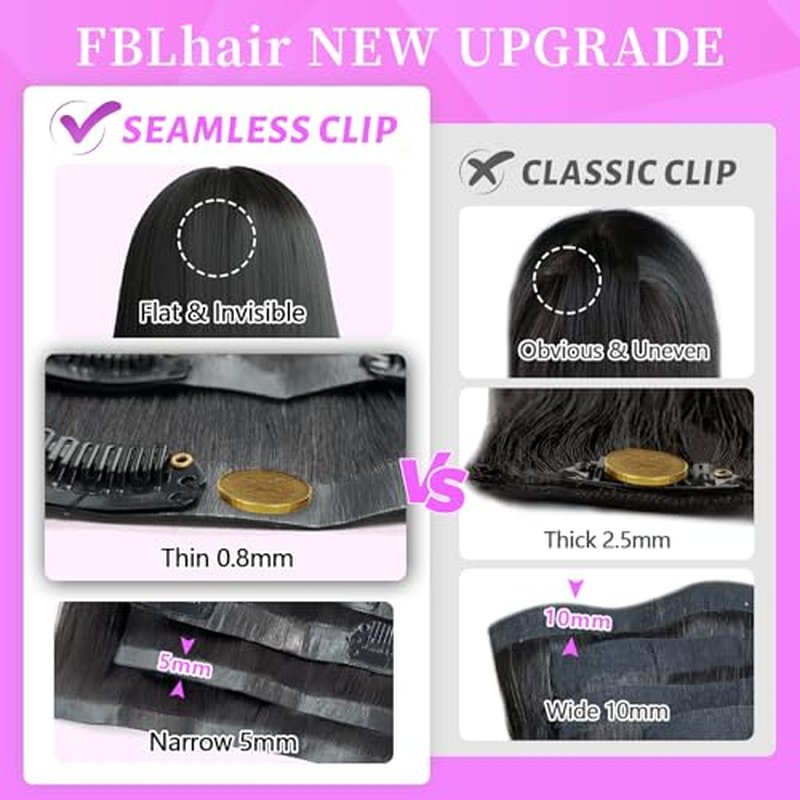 22 inch Seamless Body Wave Clip in Extensions Real Human Hair Extensions Clip Ins 110g 7pcs Thick Invisible Clip in Hair Extensions #1B Natural Black