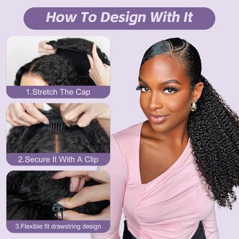 OQ Hair Afro Curly Half Wig Human Hair 180% Density 3 In 1 Beginner Friendly Glueless Wear and Go Kinky Curly Half Human Hair Wig for Women 14 Inch