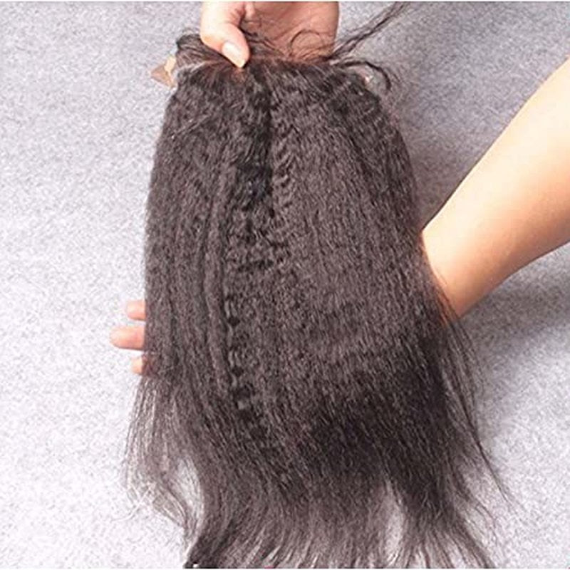 Silk Base Top Closure Yaki Straight Bleached Hidden Knots Free Part 4x4 Fake Scalp Lace Closure With Baby Hair Unprocessed Virgin Kinky Straight Human Hair Closure 10" inch