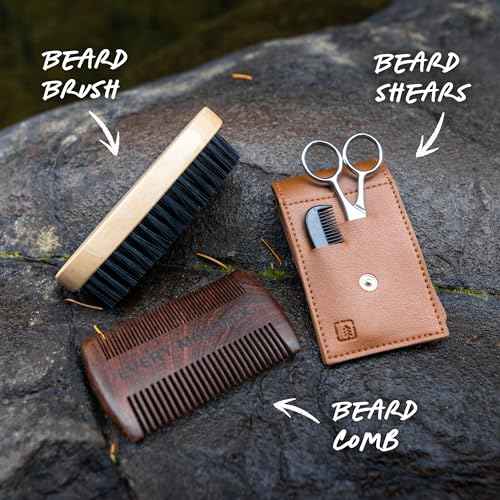 Every Man Jack Beard Grooming Tool Set - Dual Tooth Comb, Medium Stiffness Brush, Stainless Steel Sheers with Mini Comb - Complete Your Routine, Travel Friendly