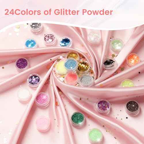 Nail Kit for Beginners with Everything: Professional Nail Acrylic Powder Liquid Set with Practice Hand Drill U V Light in Cosmetic Bag for Women Salon Home (Silver)