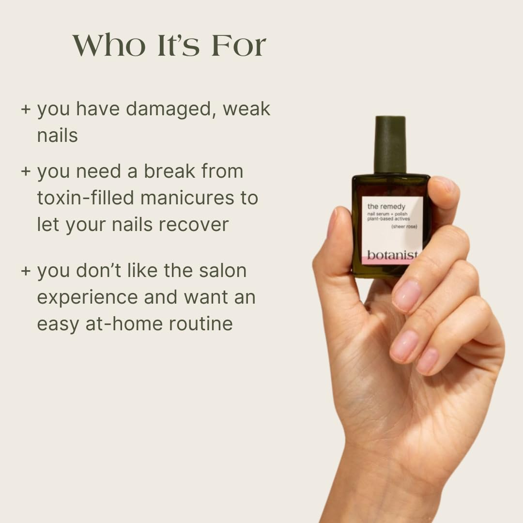 Botanist The Remedy | Nail Strengthening Polish | Repairs & Hardens Nails Damaged from Acrylics, Dip & Gel Manicures | Non-Toxic, 84% Plant Based, 21-Free & Vegan (Rose)