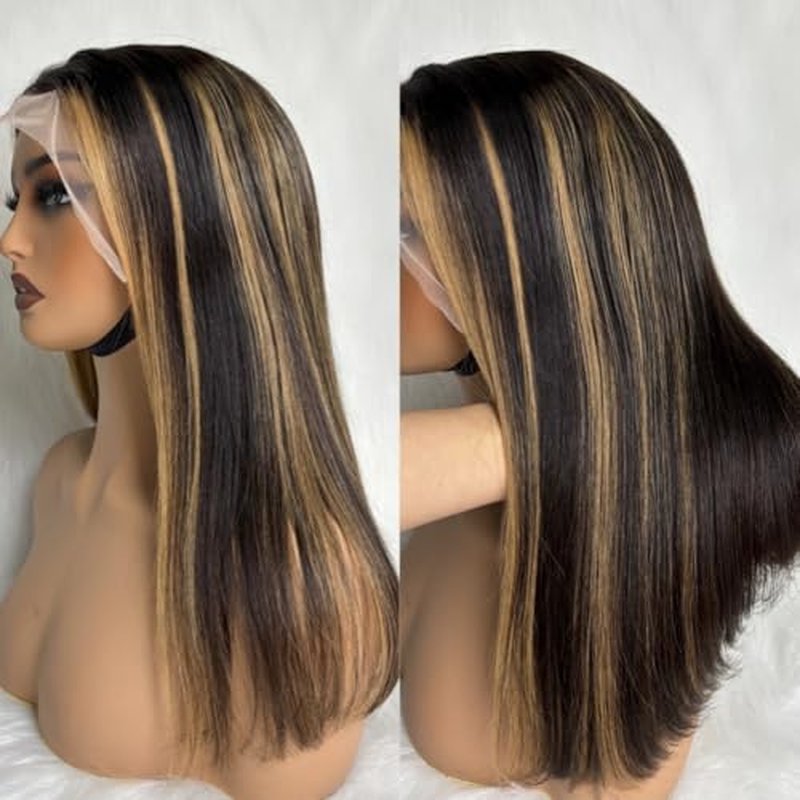 Stylish Highlight Bob Wig 1b30 Human Hair 13x4 Frontal Lace Preplucked Colored Bob Wigs Transparent Lace Short Style Bobbing Wig (13X4 1b30 BOB, 14 INCH)
