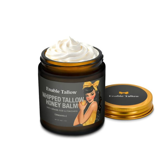 Enable Tallow Face & Body Cream – Whipped Beef Tallow & Manuka Honey Balm for Dry Skin, Eczema & Sensitive Skin – Natural Moisturizer, Unscented, Fragrance-Free, 4oz