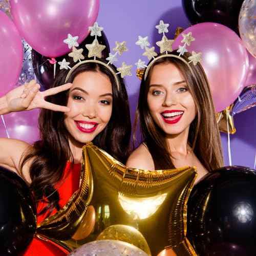 Star Headband, 2 Pieces Hairband with Gold and Silver Star Hair Hoops, Hair Accessories for Party Festival Holiday Birthday Kids Adults, One Size