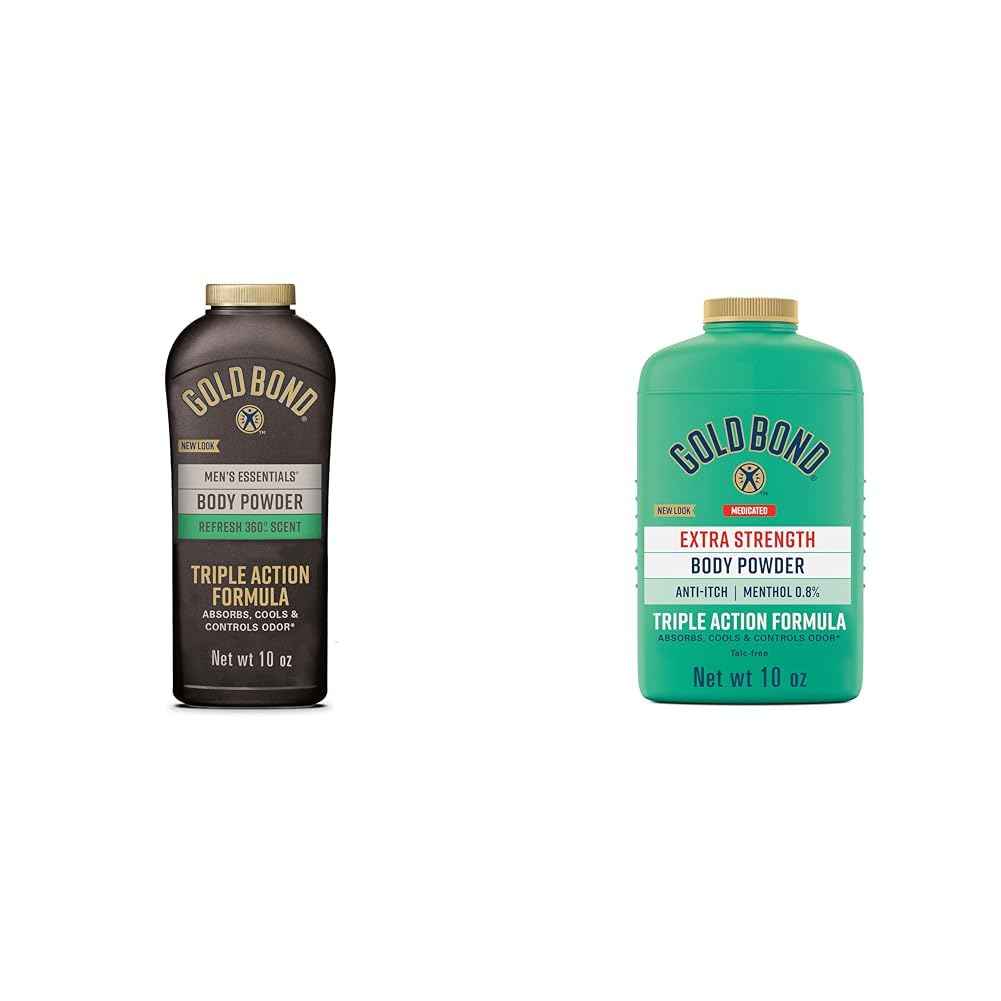 Gold Bond Men's Essentials Talc-Free Body Powder 10 oz Refresh 360 Scent & Medicated Talc-Free Extra Strength Body Powder 10 oz Cooling Itch Relief