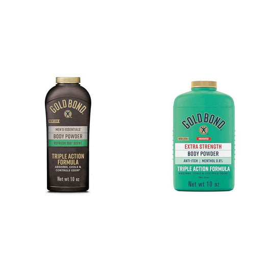 Gold Bond Men's Essentials Talc-Free Body Powder 10 oz Refresh 360 Scent & Medicated Talc-Free Extra Strength Body Powder 10 oz Cooling Itch Relief