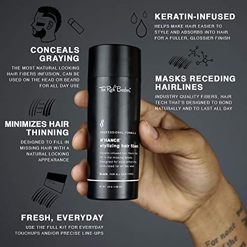 The Rich Barber N¡¯Hance Hair Building Fibers, 3 Month Supply - Barber Hair Thickening Fibers, 25 grams - Grey Hair Concealer Spray - Sharper Hairlines, Thicker Beard & Fuller Hairstyling (Black)