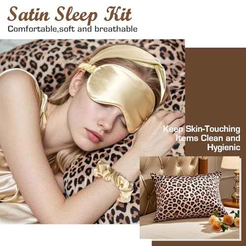 Golray Gifts for Teen Girls - 19Pcs Teenager Gifts Basket with Brown Leopard Satin Pillowcase/Handbag, Christmas Birthday Gift Set for Women Daughter Sister Niece Tween Girl Kid Toy Age 10 12-18+